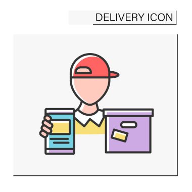 Courier color icon. Big parcel delivery from internet shop. Declaration. Delivery service concept. Isolated vector illustration