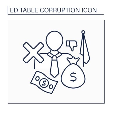 Siyasi yolsuzluk çizgisi ikonu. Doku nakli. Hedefe ulaşmak için rüşvet. Yüksek güç. Yozlaşma konsepti. İzole vektör çizimi. Düzenlenebilir vuruş