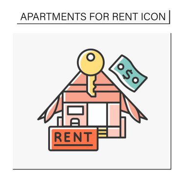 Renk ikonu. Kiralık konforlu bir ev. Yaz konforlu sahil canisi. Kira konsepti için daire. İzole vektör illüstrasyonu