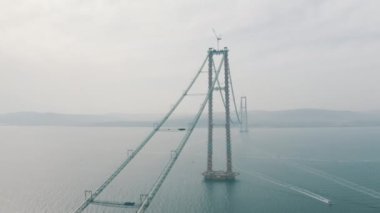 1915 Canakkale Köprüsü inşaatının havadan görüntüsü. Türkiye 'de 4K Görüntüsü