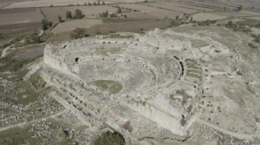 Aerial view of Histroical Old City and Ancient Theatre in Aydin