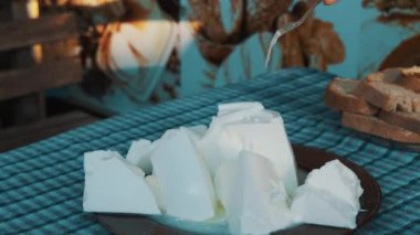 Close up view of Turkish Traditional Cheese. 4K Footage in Turkey