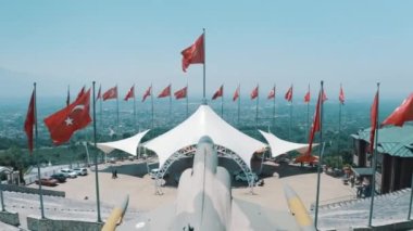 Aerial view of Turkish flag in Sakarya park. 4K Footage in Turkey