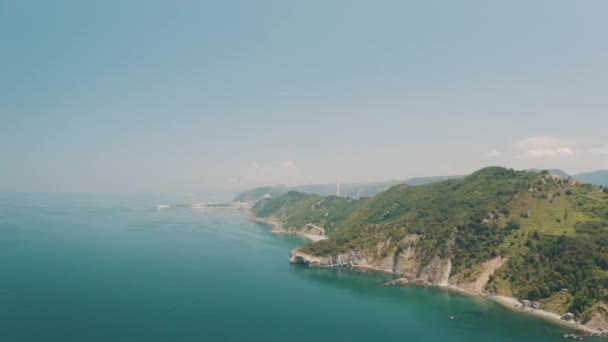 Drone View Lighthouse Trees White Lighthouse Building Built Edge Cliff — Wideo stockowe