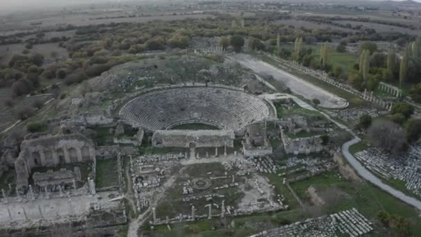 Luchtfoto Van Historische Oude Stad Het Oude Theater Aydin — Stockvideo