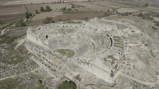 Aerial View Histroical Old City Ancient Theatre Aydin — Stock Video