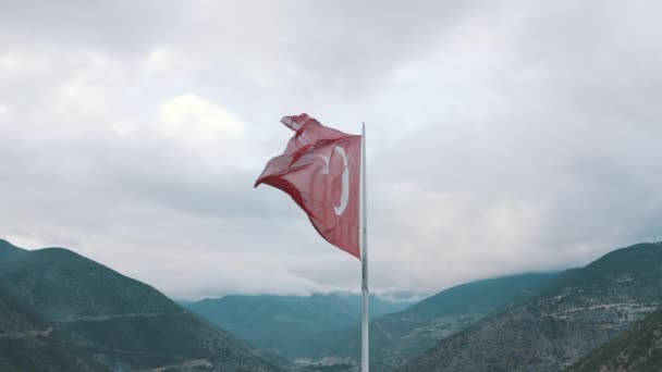 Aerial View Turkish Flag Gumushane City Backgrund Footage — Stockvideo
