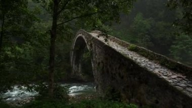 View of Historical Stone bridge, Senyuva bridge in Rize. 4K Footage in Turkey