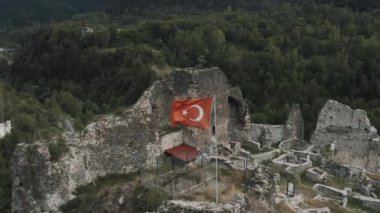 Aerial view of Historical ruined castle in Artvin. 4K Footage in Turkey. High quality 4k footage