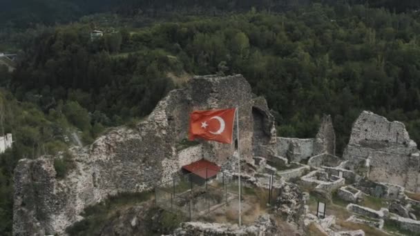 Aerial View Historical Ruined Castle Artvin Footage Turkey High Quality — Vídeo de Stock