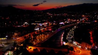 Aerial view of Tokat City landscape at Night. 4K Footage in Turkey