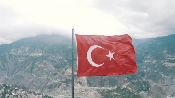 Αεροφωτογραφία Του Στύλου Τουρκικής Σημαίας Στο Artvin Πλάνα Στην Τουρκία — Αρχείο Βίντεο
