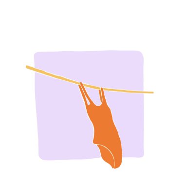 Kadın mayosu çamaşır ipine, çamaşırhaneye, vektör illüstrasyonuna ağır gelir.