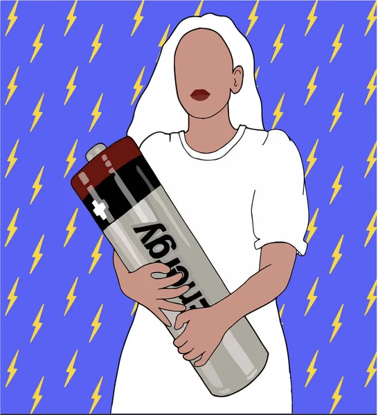 Illustration Vectorielle Une Jeune Femme Avec Une Batterie — Image vectorielle