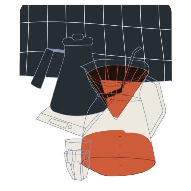 Bir fincan ve damlayan kahve paketi çizimi