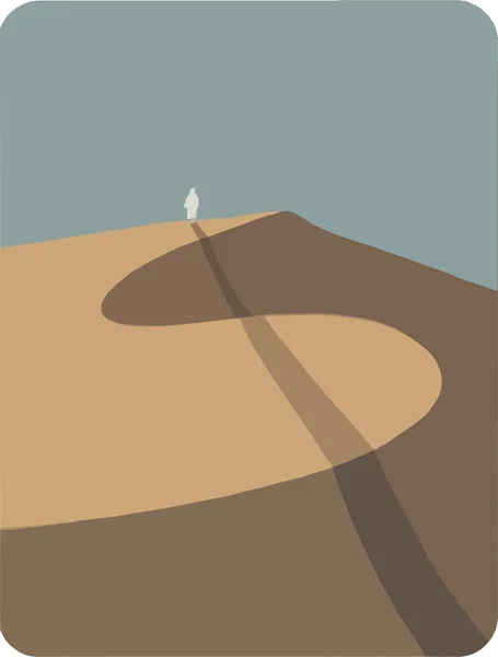 Мультяшный Пейзаж Пустого Пространства Прекрасным Видом Пустыню Силуэт Человека Вершине — стоковый вектор