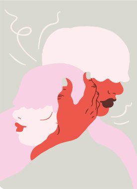 Vector sketch of two faceless persons hugging each other 