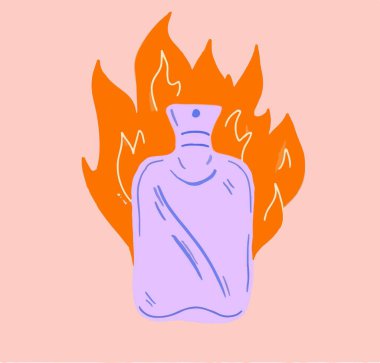 vector illustration of a heating pad with a fire clipart