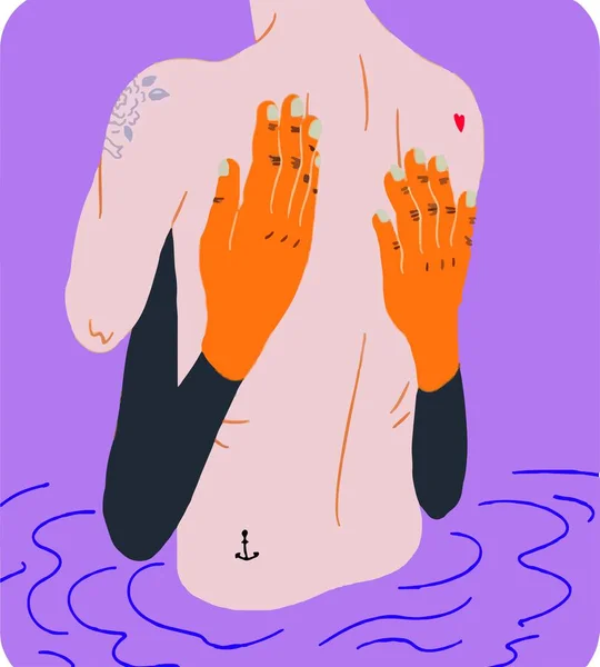 Illustration Couple Hugging Purple Background — Stockvector
