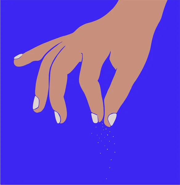 Illustration Von Hand Streusalz Auf Blauem Hintergrund — Stockvektor