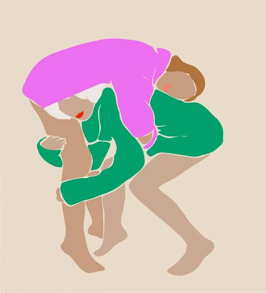 Иллюстрация Двух Девушек Обнимающих Друг Друга Концепция Женской Дружбы Лгбт — стоковый вектор