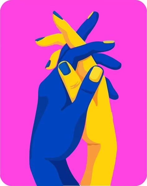 Zeichnung Der Zusammenhaltenden Hände Rosa Hintergrund Zeichnungen Mit Den Farben — Stockvektor