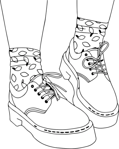 Limon Desenli Çoraplı Bir Çift Ayakkabının Sürekli Çizimi — Stok Vektör