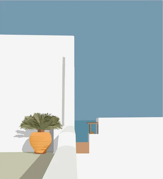Isometric Vector Illustration White Wall Plants — Vettoriale Stock