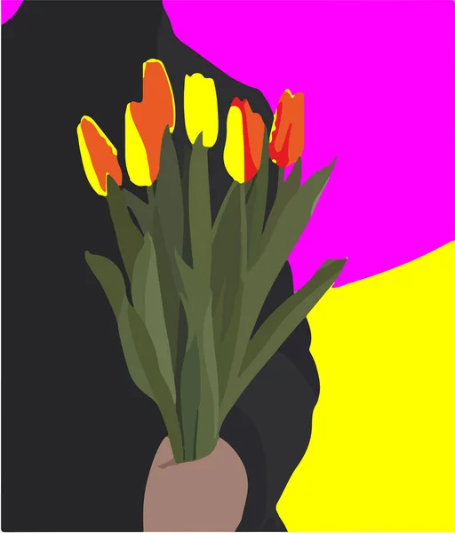Квіткові Тюльпани Тюльпанів Чорному Тлі Концепт Карта Дня Матері Березня Стокова Ілюстрація