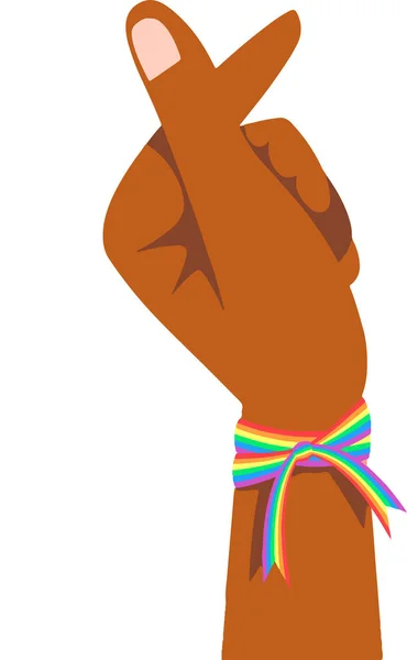 アフリカ系アメリカ人の手のイラスト プライド旗色のリボン 友情の概念 Lgbtコミュニティ — ストックベクタ