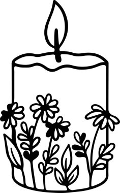 Çiçekli mum, dekorasyon vektörü çizimi