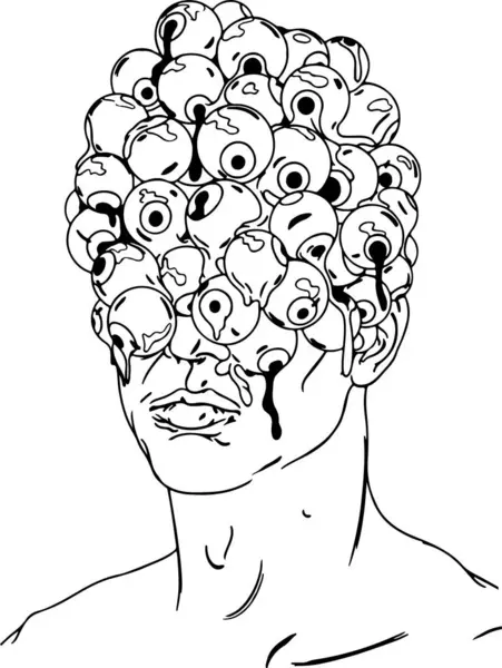 Human head with many eyes on the head. concept of mental health — Illustration Human Head Many Eyes Head Concept Mental Health — Stock Vector