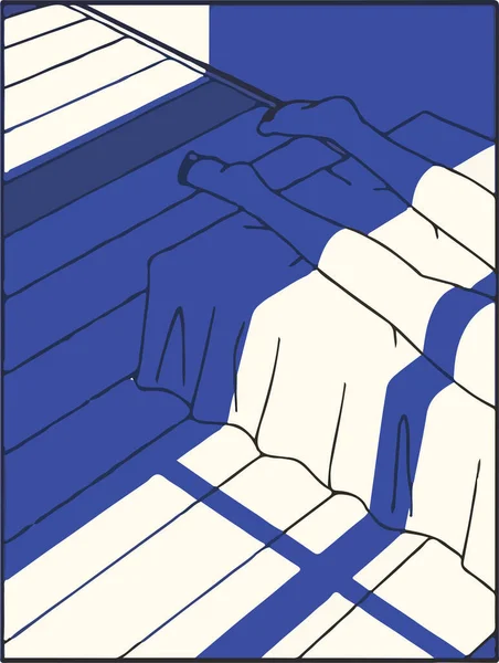 Vector Illustration Female Legs Bed Shadow Window — Stock Vector