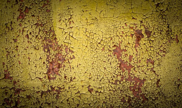 Ржавая Металлическая Поверхность Желтой Коричневой Краской Хлопьев Трещин Текстуры — стоковое фото