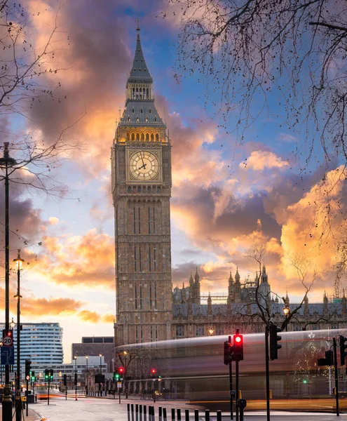 Big Ben Houses Parliament London Barevný Východ Slunce — Stock fotografie