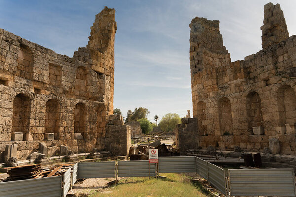 The ruins of ancient ancient Anatolian city of Perge located near the Antalya city in Turkey. High quality photo