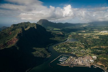 Lihue, Kauai Hawaii , USA - sep 2022 Aerial view of Nawiliwili Bay and Kalpaki Beach. High quality photo clipart