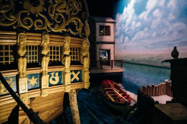 Winnipeg, Manitoba Kanada - Ekim 2022 Hudson Körfezi 'ne giden Nonsuch adlı geminin yaşam tarzı modeli. Yüksek kalite fotoğraf