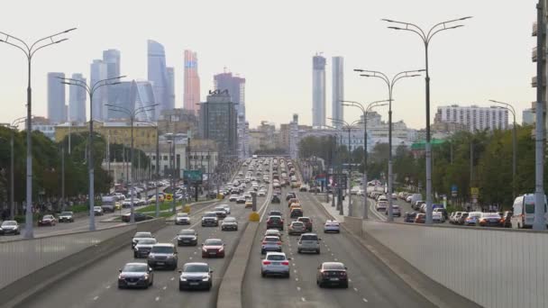 Moscow Dec 2021 Internationaal Zakencentrum Moskou Verkeersopstopping Binnenstad Snelweg Hoge — Stockvideo