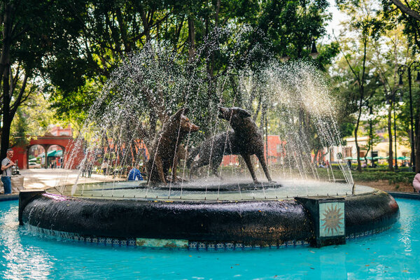 Coyoacan, Mexico City, Mexico - may 2023 - Fuente de Los Coyotes Coyote Fountain. High quality photo