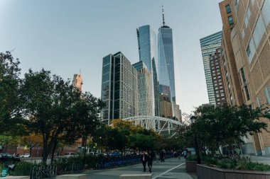 Battery Park ve New York 'taki Manhattan binaları - sep 2022. Yüksek kalite fotoğraf