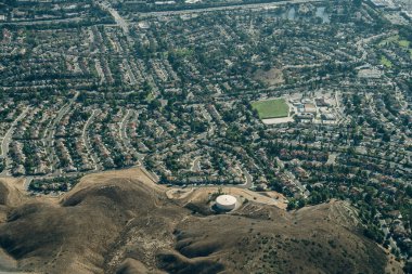 Aerial of suburban cul-de-sacs in the Stevenson Ranch community of Los Angeles County California. High quality photo clipart