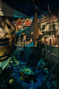 Winnipeg, Manitoba Kanada - Ekim 2022 Hudson Körfezi 'ne giden Nonsuch adlı geminin yaşam tarzı modeli. Yüksek kalite fotoğraf