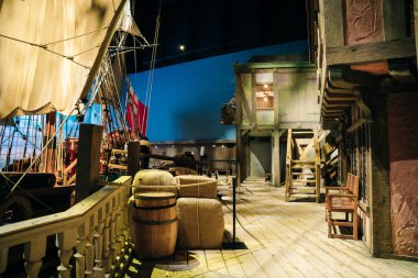 Winnipeg, Manitoba Kanada - Ekim 2022 Hudson Körfezi 'ne giden Nonsuch adlı geminin yaşam tarzı modeli. Yüksek kalite fotoğraf