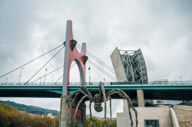 Nisan 2022 Avrupa, İspanya, Bask ülkesi, Vizcaya ili, Bilbao, Bilbao 'daki La Salve Köprüsü manzarası. Yüksek kalite fotoğraf