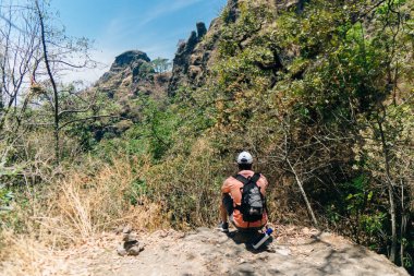 Tepozteco Piramidi Tepoztlan, Morelos, Meksika - Nisan 2023. Yüksek kalite fotoğraf