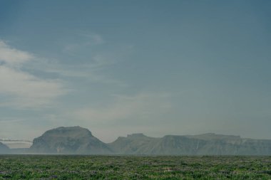 İzlanda 'da gökyüzüne karşı yeşil manzaranın manzarası. Yüksek kalite fotoğraf