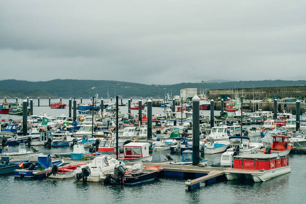 Fishing port of Muxia at the Coast of Death, La Coruna, Galicia, Spain - may 2023. High quality photo