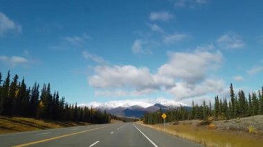 Alaska 'daki arabanın manzarası güzel. Yüksek kalite 4k görüntü