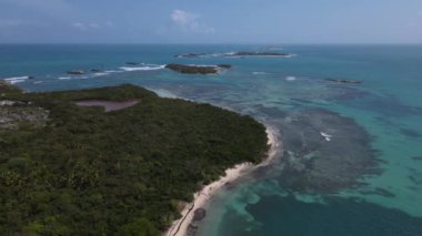 İzole edilmiş Cayo Icacos Porto Riko adasındaki bir sahilin insansız hava aracı görüntüsü. Yüksek kalite 4k görüntü